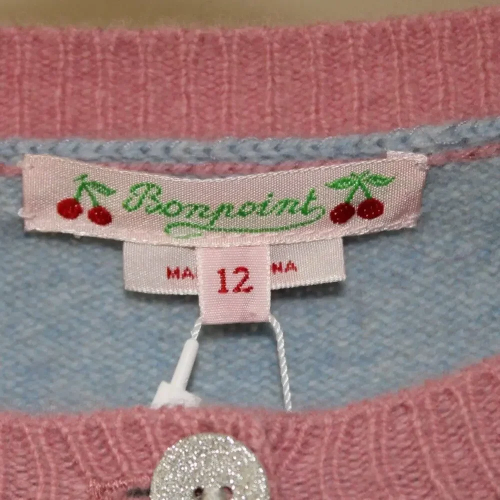 NWT Bonpoint Girls Wool Long Sleeve Button Front Color Block Cardigan Sweater 12